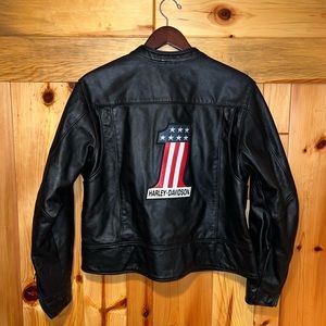 Women’s HARLEY-DAVIDSON HD USA #1 Motorcycle Riding Black Leather Jacket XL